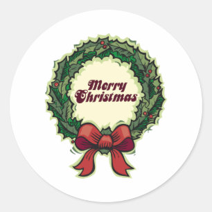 Sticker Rond Joyeuse couronne de Noël