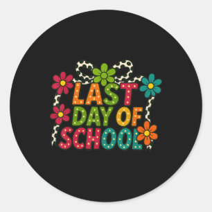Sticker Rond Joyeuse Dernière Journée De L'École Bow Retro Flow