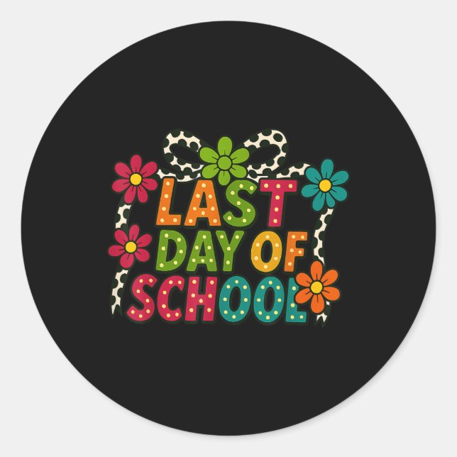 Sticker Rond Joyeuse Dernière Journée De L'École Bow Retro Flow (Devant)