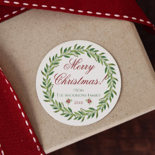 Sticker Rond Joyeuse famille de couronnes de Noël