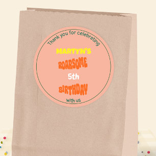Sticker Rond Joyeuse fête d'anniversaire de dinosaure coloré mi