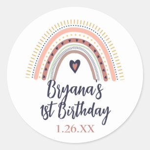 Sticker Rond Joyeuse Fête d'Anniversaire Moderne Enfant Bohème 