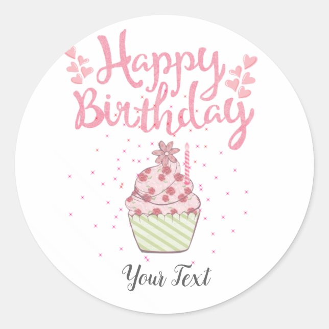 Sticker Rond Joyeuse fête d'anniversaire Personnalisé Cupcake r (Devant)