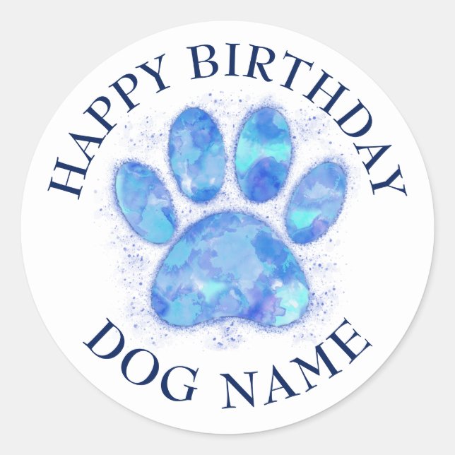 Sticker Rond Joyeuse fête d'anniversaire pour chiens aquarelle (Devant)