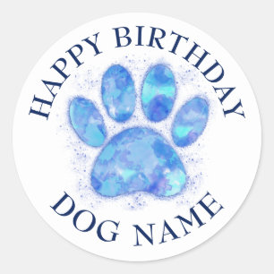 Sticker Rond Joyeuse fête d'anniversaire pour chiens aquarelle