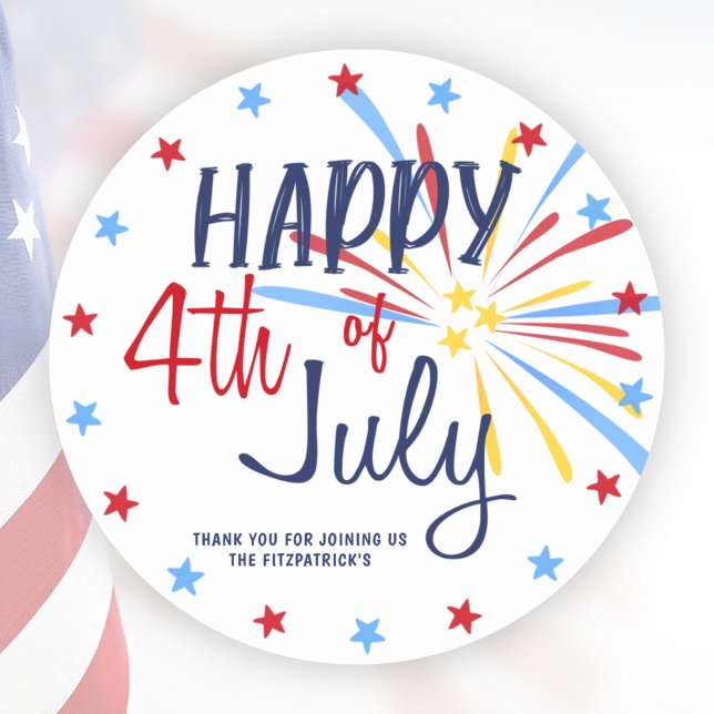 Sticker Rond Joyeuse fête de 4 juillet (Happy 4th Of July Celebration Party Classic Round Sticker)