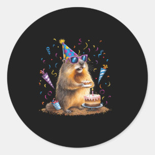 Sticker Rond Joyeuse fête de la marmotte 12 fév Marmotte avec a