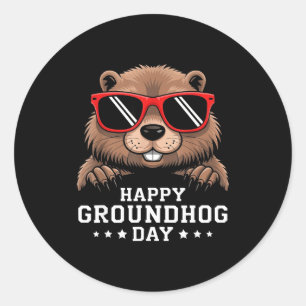 Sticker Rond Joyeuse Fête De La Marmotte Amoureux Des Animaux H