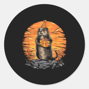 Sticker Rond Joyeuse fête de la marmotte avec une fête d'annive