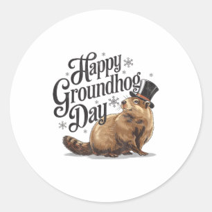 Sticker Rond Joyeuse fête de la marmotte Costume de marmotte po