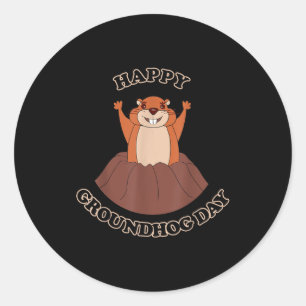 Sticker Rond Joyeuse Fête de la Marmotte Drôle de Marmotte Anim
