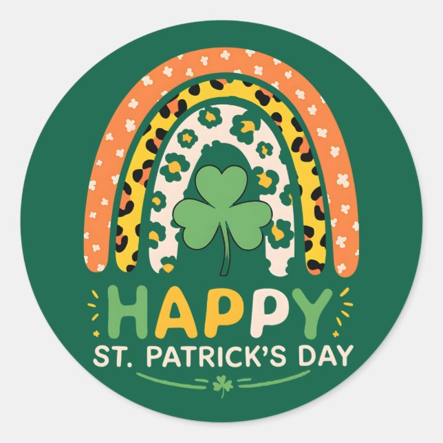 Sticker Rond Joyeuse Fête de la Saint-Patrick Léopard Arc-en-Ci (Devant)