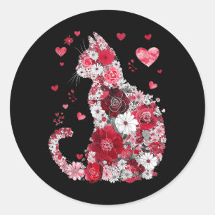 Sticker Rond Joyeuse Fête de Meowentin Funny Girls Chat Saint-V