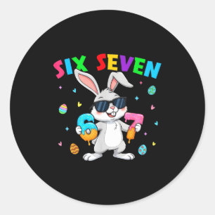 Sticker Rond Joyeuse fête de Pâques 67 lapin six sept drôle 6 7