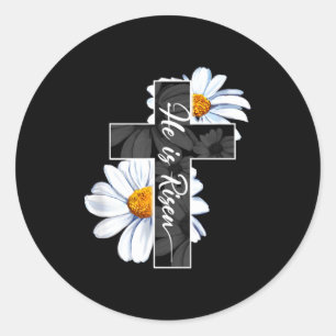 Sticker Rond Joyeuse fête de Pâques il est ressuscité croix chr
