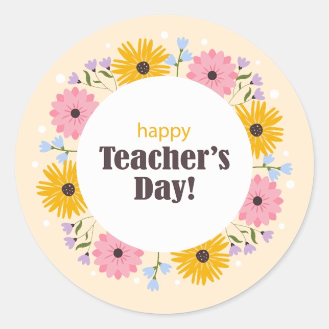 Sticker Rond Joyeuse Fête des Enseignants Fleurs Sauvages (Devant)