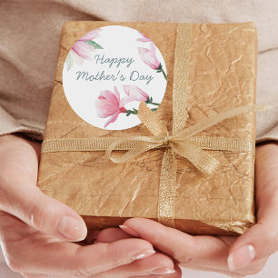Sticker Rond Joyeuse fête des mères avec des Magnolias d'aquare