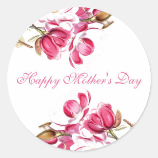 Sticker Rond Joyeuse fête des Mères écriture florale rose