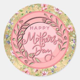 Sticker Rond Joyeuse Fête des Mères Élégant Moderne Floral Rose
