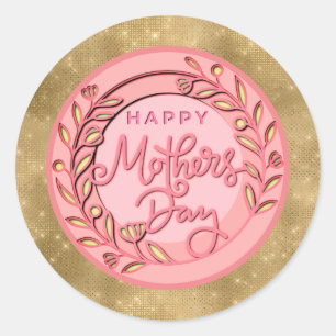 Sticker Rond Joyeuse Fête des Mères Élégant Moderne Floral Rose