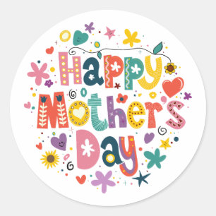 Sticker Rond Joyeuse fête des mères Floral Cool Élégant