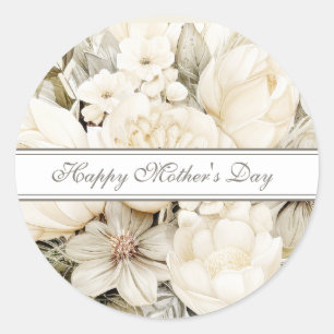 Sticker Rond Joyeuse fête des Mères Ivory crème Floral script