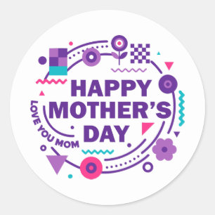 Sticker Rond Joyeuse Fête des Mères Rétro Style Amour Maman