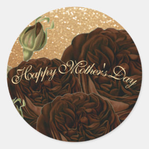 Sticker Rond Joyeuse fête des mères Rose du chocolat