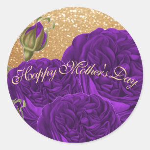 Sticker Rond Joyeuse fête des mères Roses violets