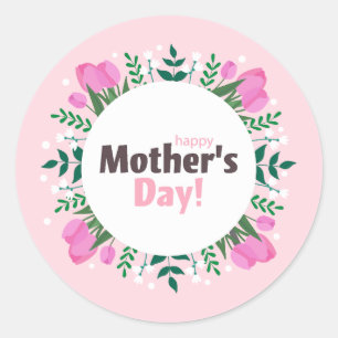 Sticker Rond Joyeuse Fête des Mères Tulipes roses