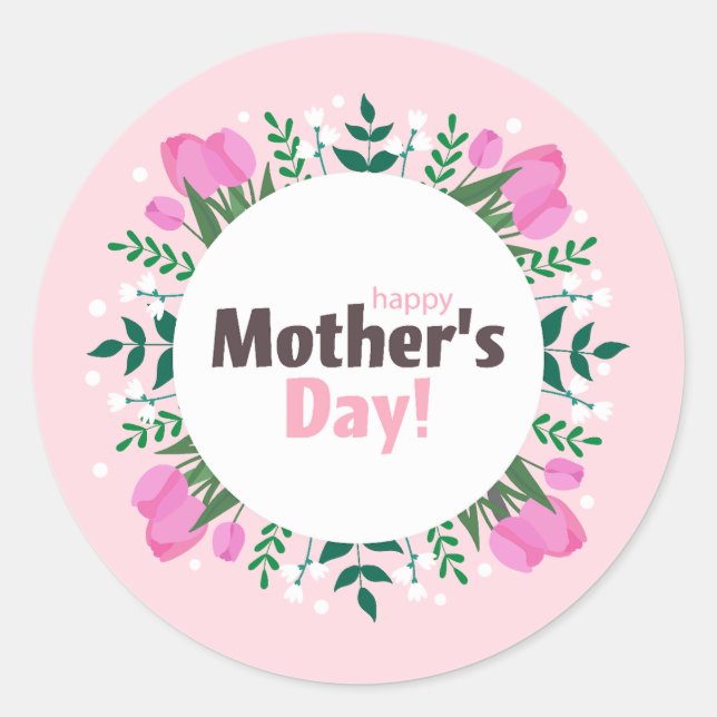 Sticker Rond Joyeuse Fête des Mères Tulipes roses  (Devant)