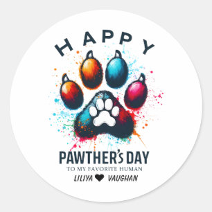 Sticker Rond Joyeuse Fête des Pères aquarelle Papa Chien