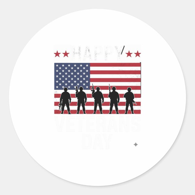 Sticker Rond Joyeuse Fête des Vétérans Drapeau Silhouette Vecto (Devant)