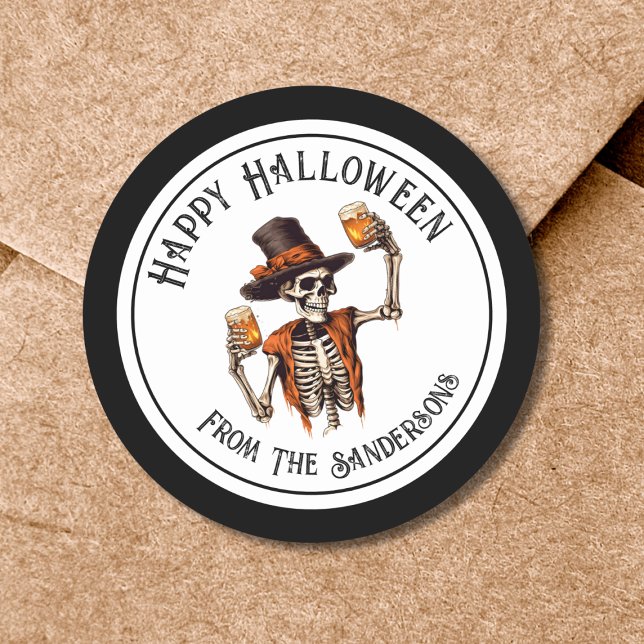 Sticker Rond Joyeuse fête d'Halloween (Skeleton Happy Halloween Classic Round Sticker)
