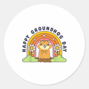 Sticker Rond Joyeuse Fête Du Marmotte Hommes Femmes Garçons Fil