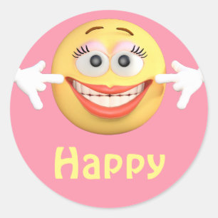 Sticker Rond Joyeuse fille Emoji Emoticon visage de dessin