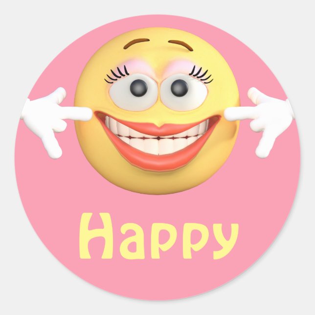 Sticker Rond Joyeuse fille Emoji Emoticon visage de dessin (Devant)