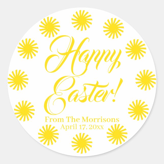 Sticker Rond Joyeuse frontière de Pâques jaune soleil personnal (Devant)