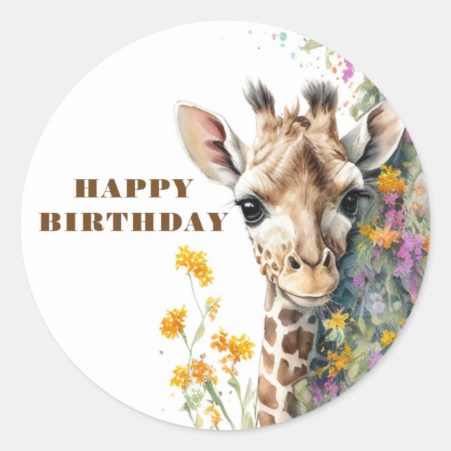 Sticker Rond Joyeuse Giraffe d'anniversaire (Devant)