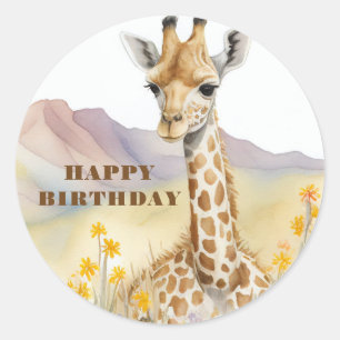 Sticker Rond Joyeuse Giraffe d'anniversaire