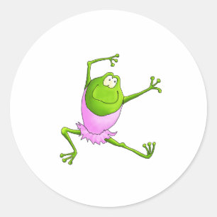 Sticker Rond Joyeuse grenouille à Ballet bondissante