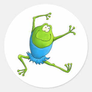 Sticker Rond Joyeuse grenouille à Ballet bondissante