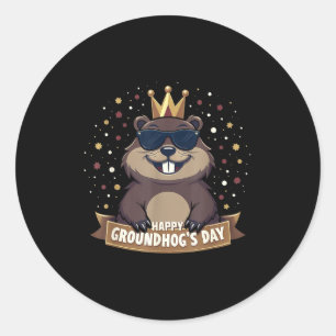 Sticker Rond Joyeuse journée de la marmotte 2025 drôle de woodc