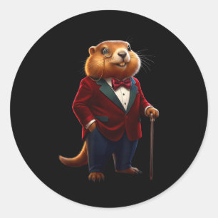 Sticker Rond Joyeuse journée de la marmotte 2026 Chapeau de gen