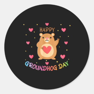 Sticker Rond Joyeuse journée de la marmotte Groundhog Day Marmo