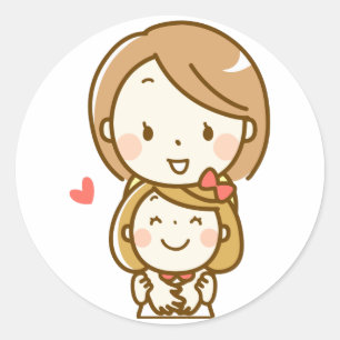 Sticker Rond Joyeuse mère et la fille étreinte, parent, amour