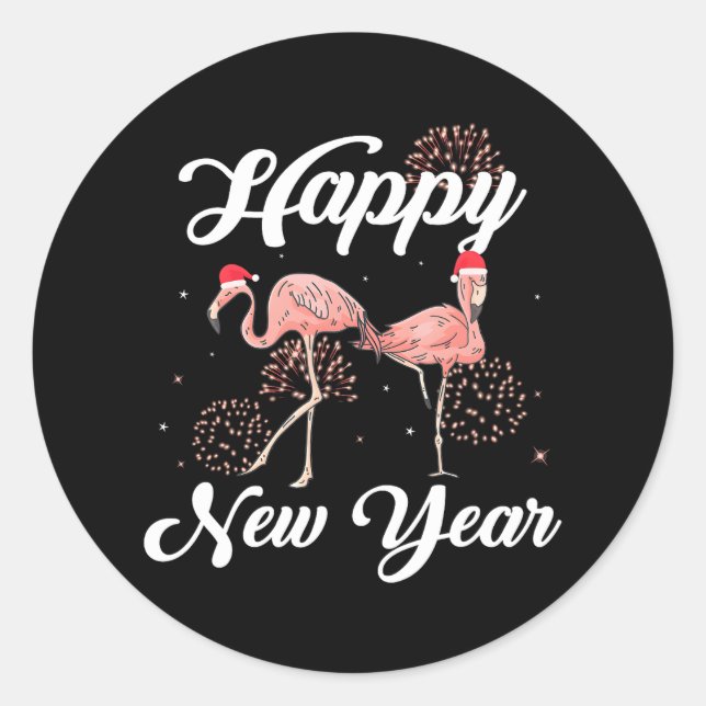 Sticker Rond Joyeuse nouvelle année pour Flamant rose amoureux  (Devant)