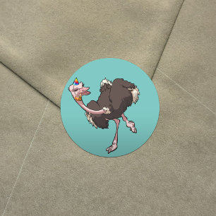 Sticker Rond Joyeuse Ostrich Danser en caricature Casquette de 