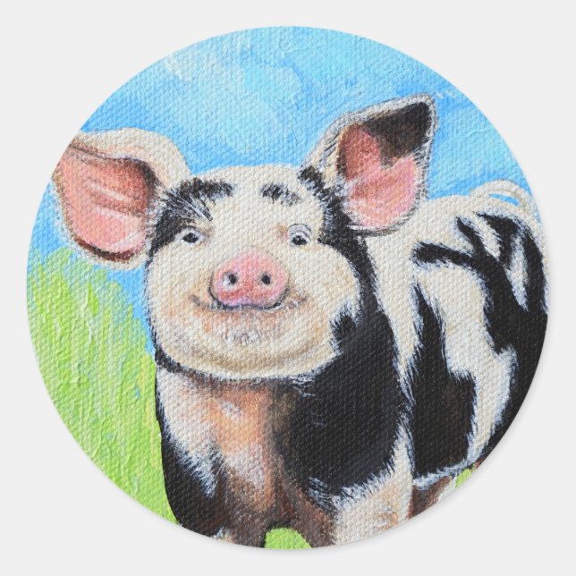 Sticker Rond Joyeuse peinture de petit cochon (Devant)