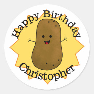 Sticker Rond Joyeuse Pomme de terre d'anniversaire personnalisé